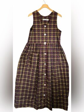 VTG 80's Dogwood Lane Plaid Dress Decorative Buttons Size S Multi Twee Mori Kei